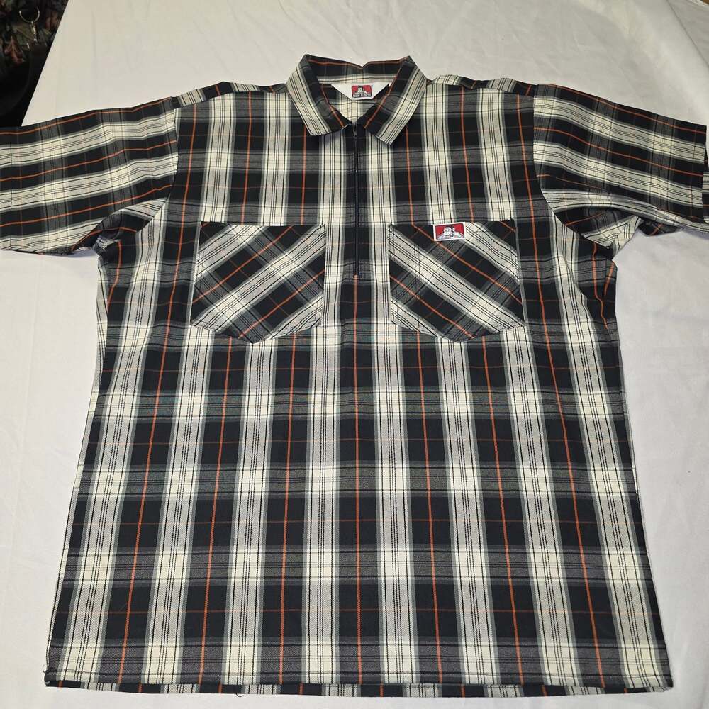 Ben Davis Half Zip Short Sleeve Plaid Work Shirt Made in USA NWOT men's large